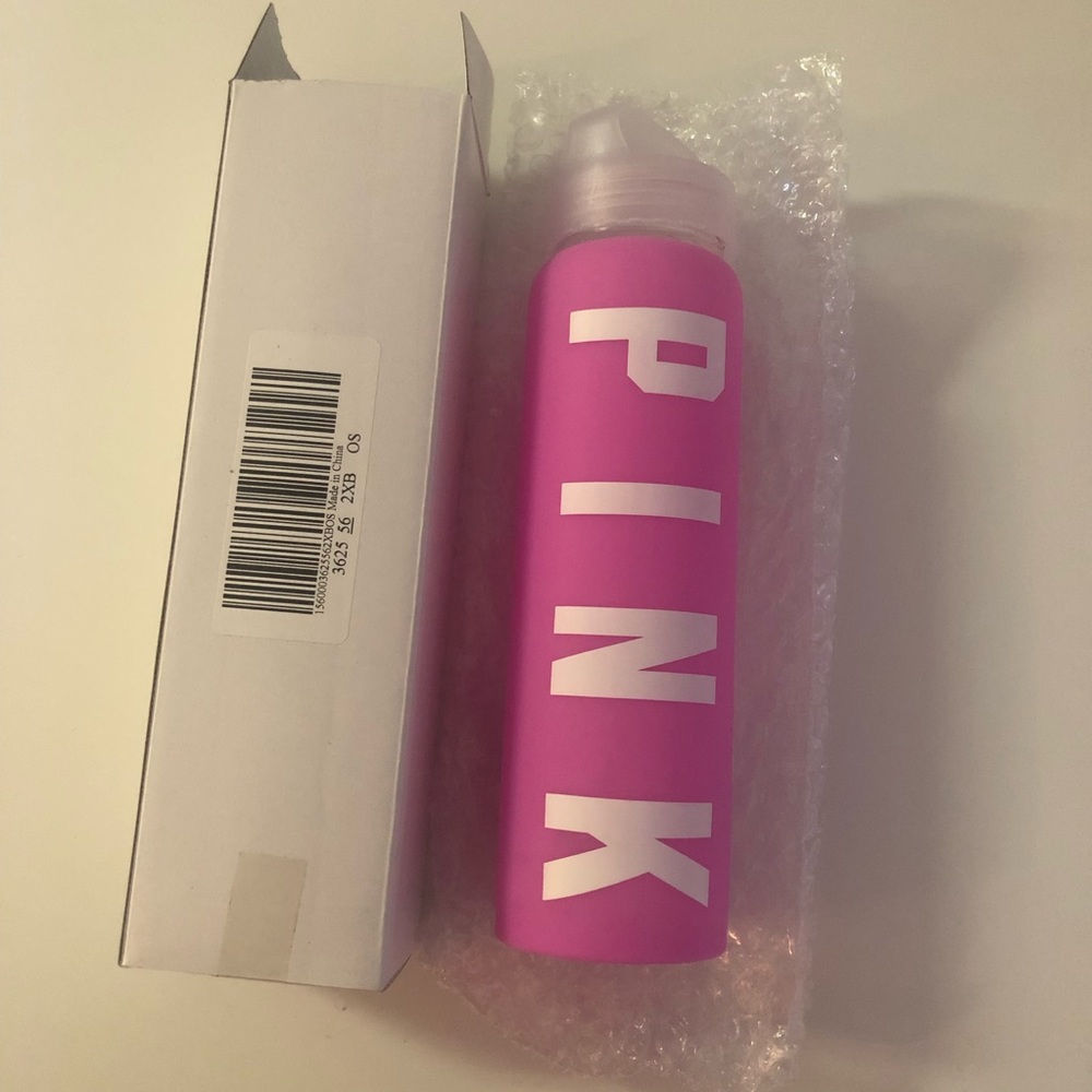 PINK Victoria's Secret Bright Pink Metallic Logo Water Bottle